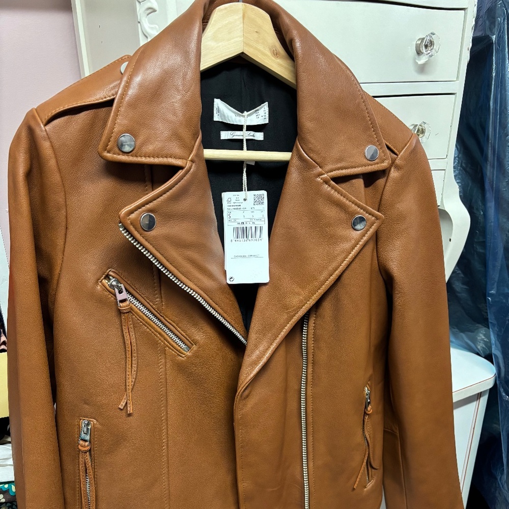 Mango  brown genuine leather jacket